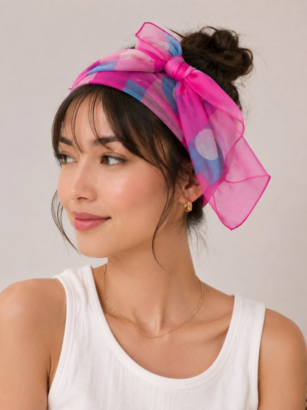 Head Wrap Purple Pink Blue Scarf Neck Head Vintage Women's 43" x 15"